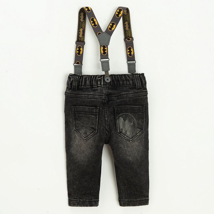 Batman dark grey denim pants with suspenders