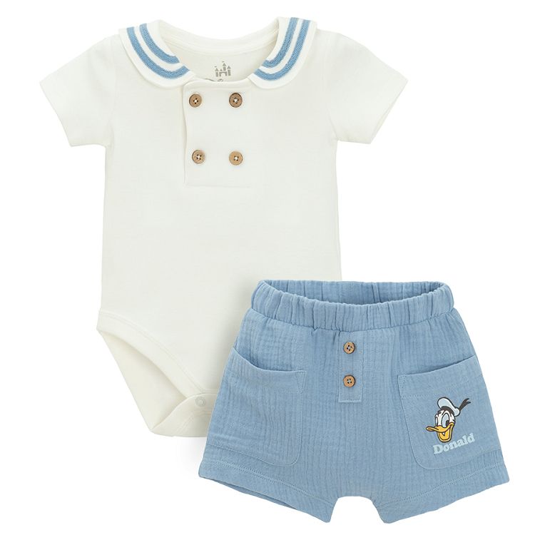 Donald Duck navy style short sleeve bodysuit and blue shorts set- 2 pieces