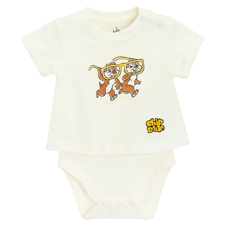 Chip and Dale set of white short sleeve bodysuit and striped shorts- 2 pieces