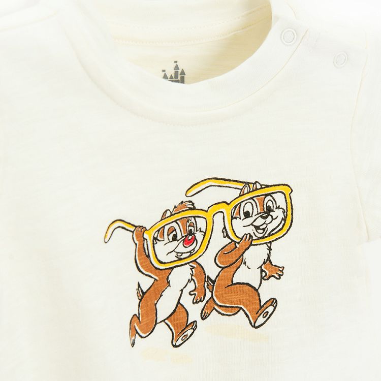 Chip and Dale set of white short sleeve bodysuit and striped shorts- 2 pieces