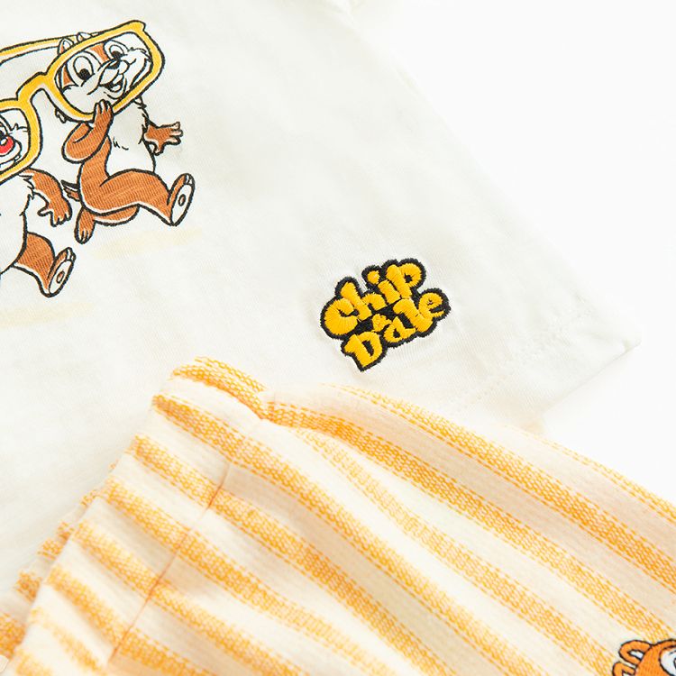 Chip and Dale set of white short sleeve bodysuit and striped shorts- 2 pieces