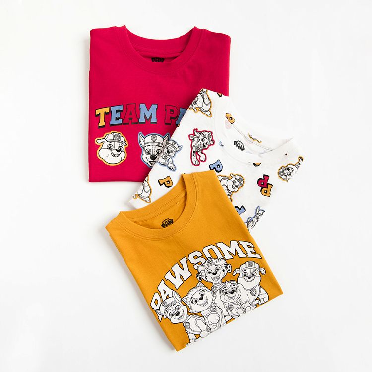 Paw Patrol red, white, yellow T-shirts - 3 pack