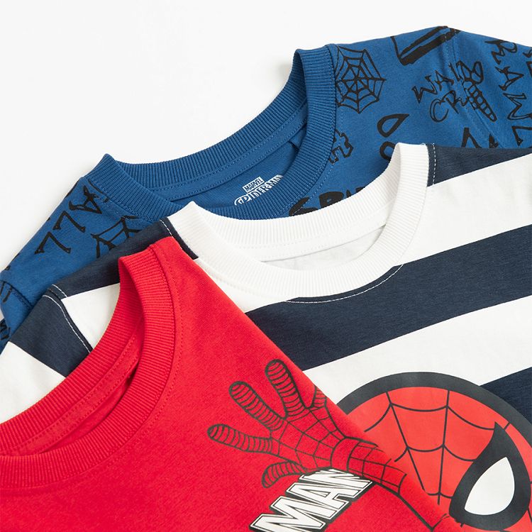 Spiderman red, blue, blue and white stripes T-shirt- 3 pack