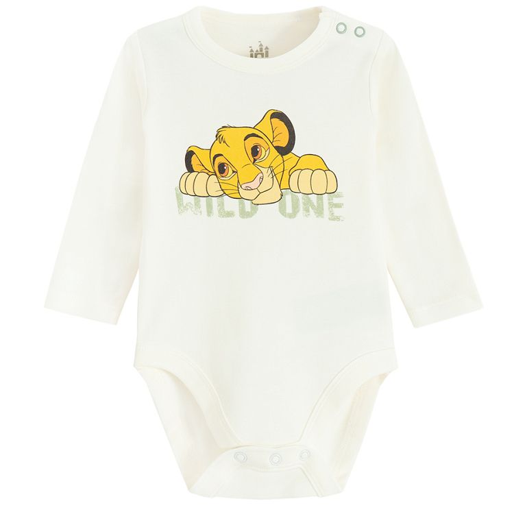 Lion Kinf long sleeve white bodysuit, khaki footed leggings and beanie- 3 pieces