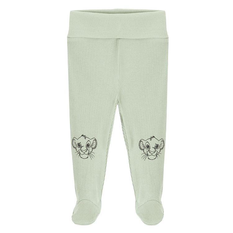 Lion Kinf long sleeve white bodysuit, khaki footed leggings and beanie- 3 pieces