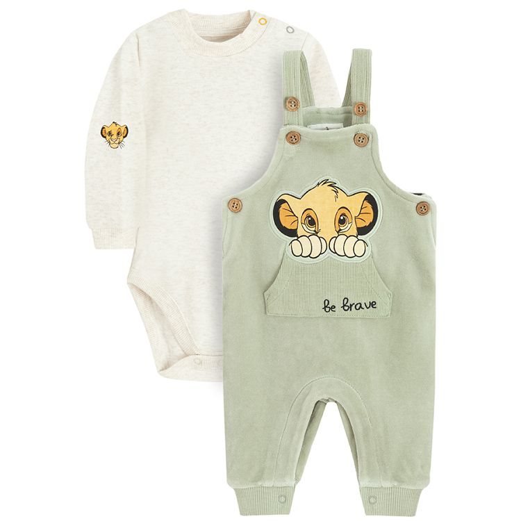 Lion King bodysuit and khaki dungaree set - 2 pieces