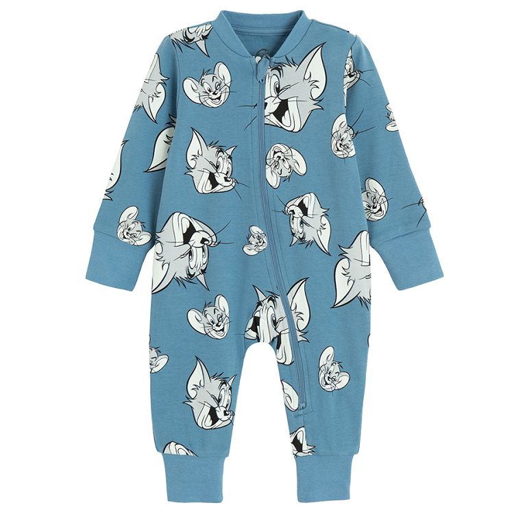 Tom and Jerry blue and yellow zip through footless overalls- 2 pack