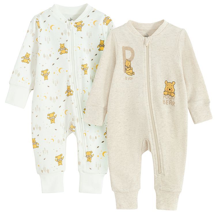 Winnie the Pooh long sleeve footless overall with side zipper- 2 pack