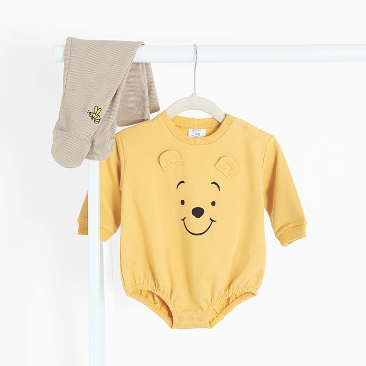 Winnie the Pooh yellow long sleeve bodysuit and grey footed leggings- 2 pieces