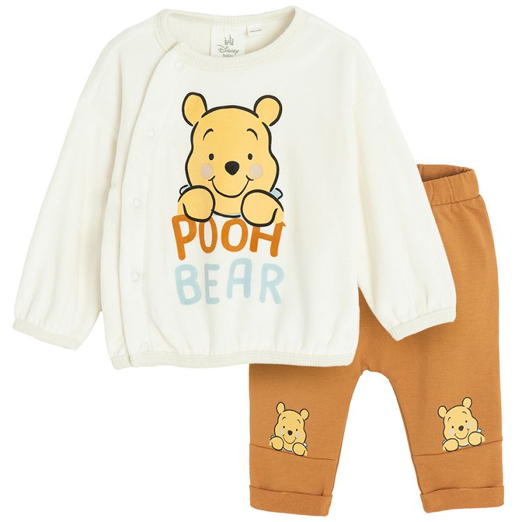 Wnnie the Pooh white wrap blouse and brown footless leggings- 2 pieces