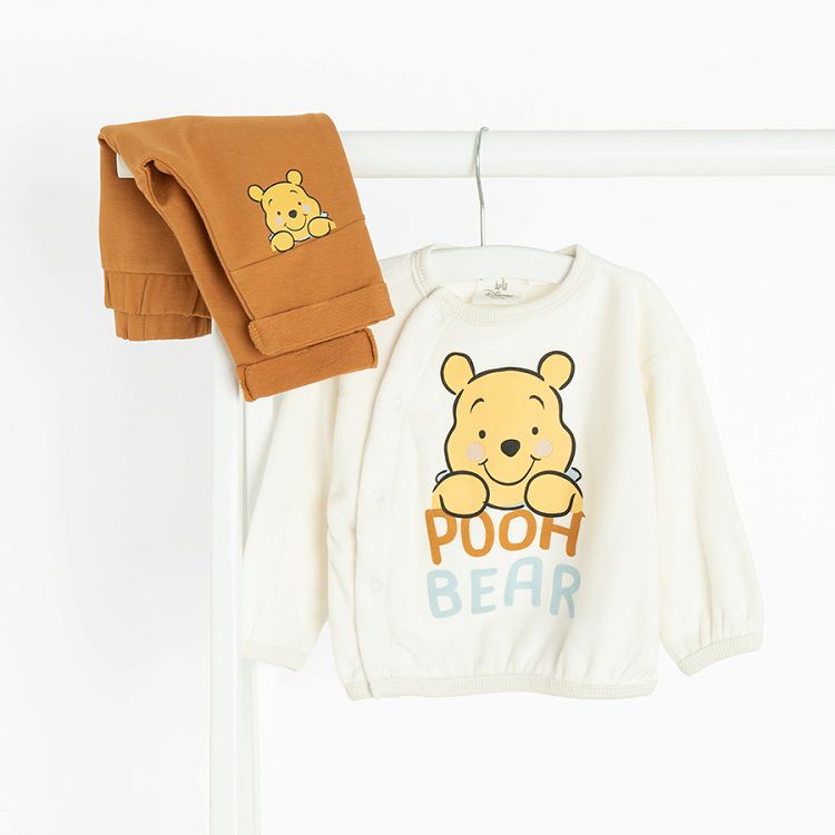 Wnnie the Pooh white wrap blouse and brown footless leggings- 2 pieces