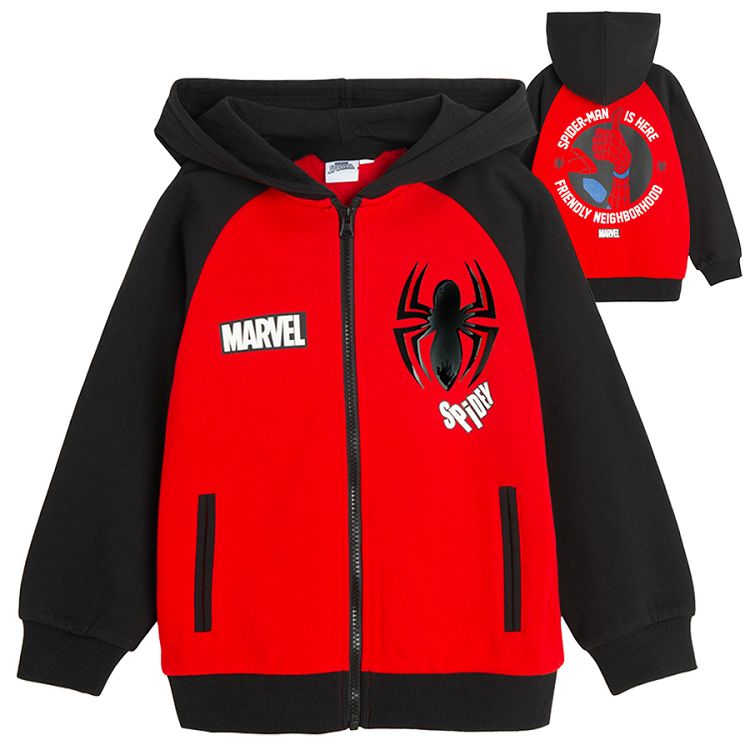 Spiderman black and red hooded zip through oversize sweatshirt