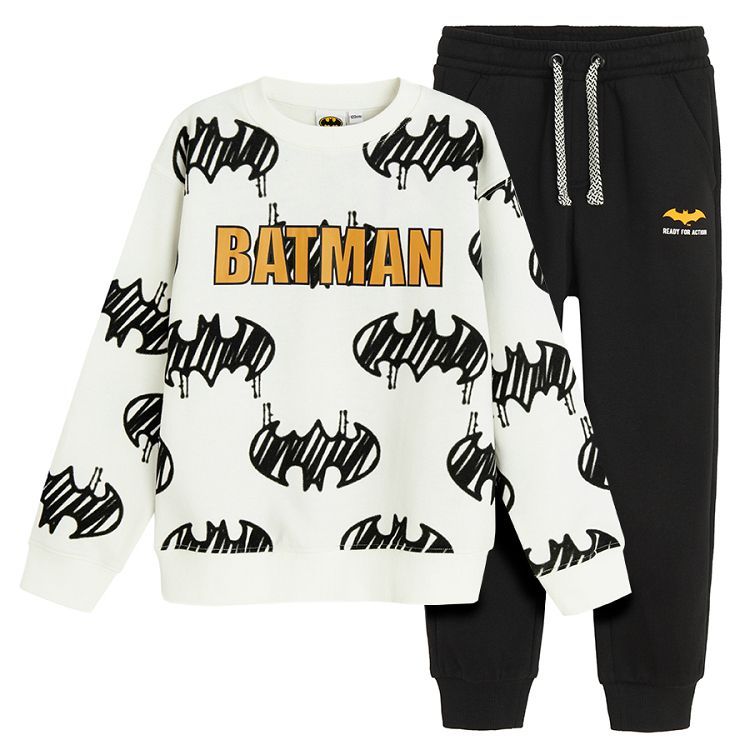 Batman jogging set- white sweatshirt and black pants- 2 pieces