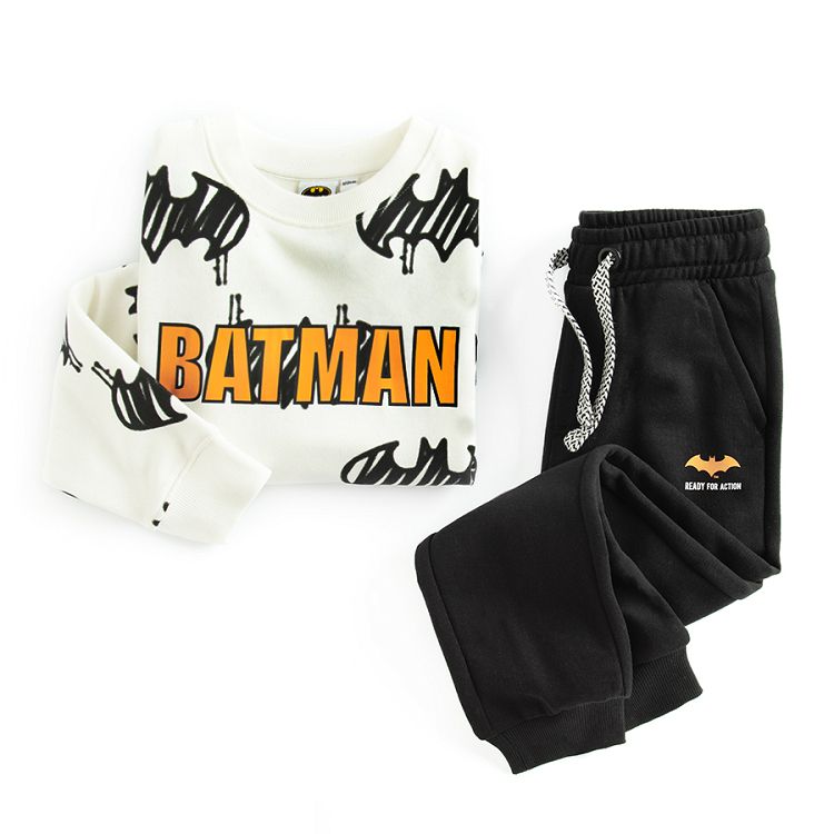 Batman jogging set- white sweatshirt and black pants- 2 pieces