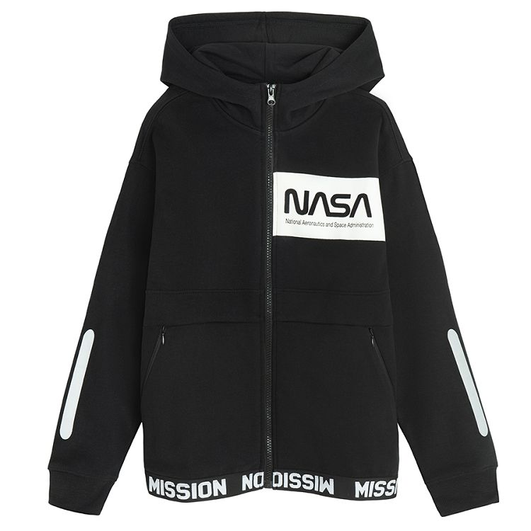 NASA black zip through hooded sweatshirt