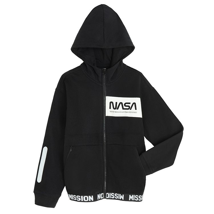 NASA black zip through hooded sweatshirt