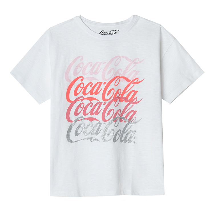 White Coca Cola short sleeve blouse