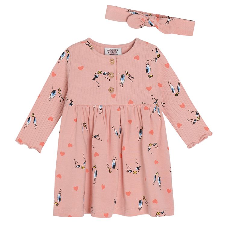 Looney Tunes pink long sleeve dress with matching headband set