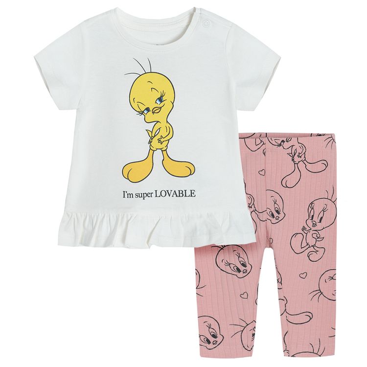 Looney Tunes white short sleeve T-shirt and pink leggings set