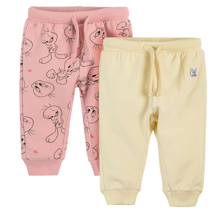 Light pink and cream Looney tunes jogging pants with adjustable waist - 2 pack