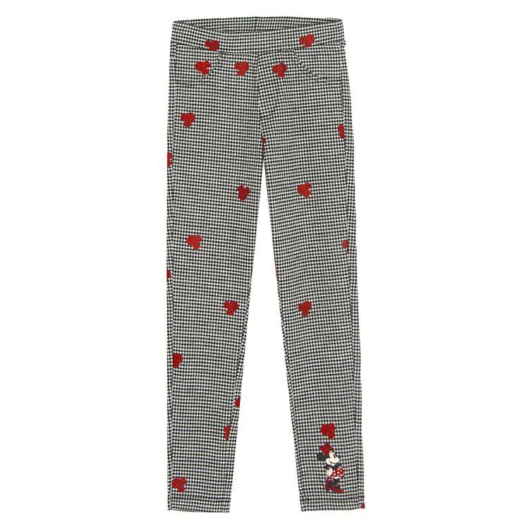 Minnie Mouse black checked jeggings with hearts print