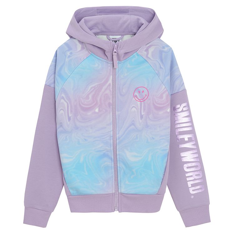 SMILEY purple tie dye zip through sweatshirt