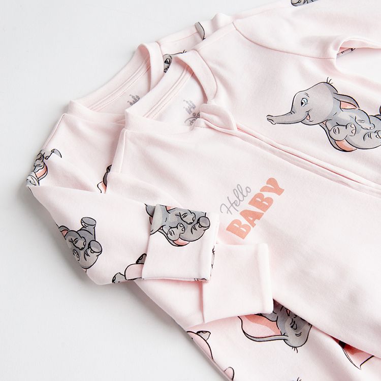 Dumbo the elephant long sleeve footed overall with zipper- 2 pack