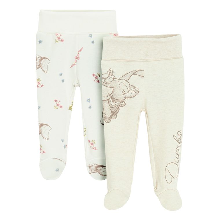 Dumbo elephant creme footed leggings- 2 pack