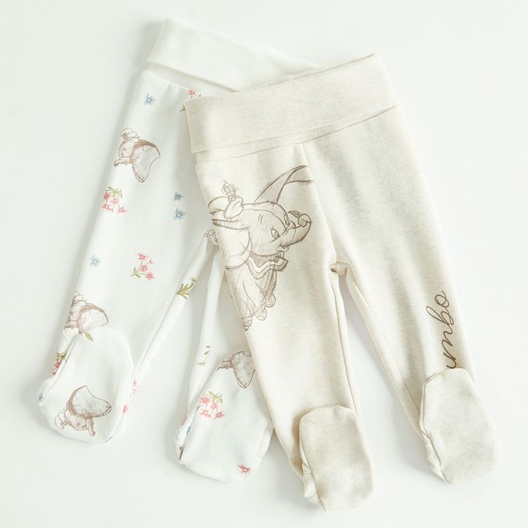 Dumbo elephant creme footed leggings- 2 pack