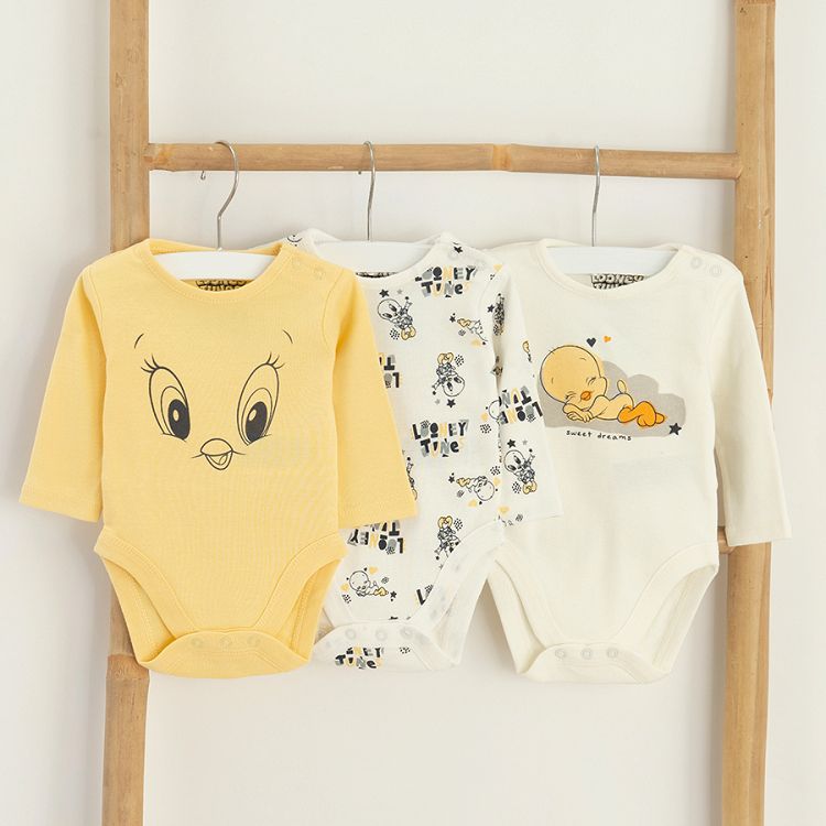 Tweety white and yellow long sleeve bodysuits- 3 pack