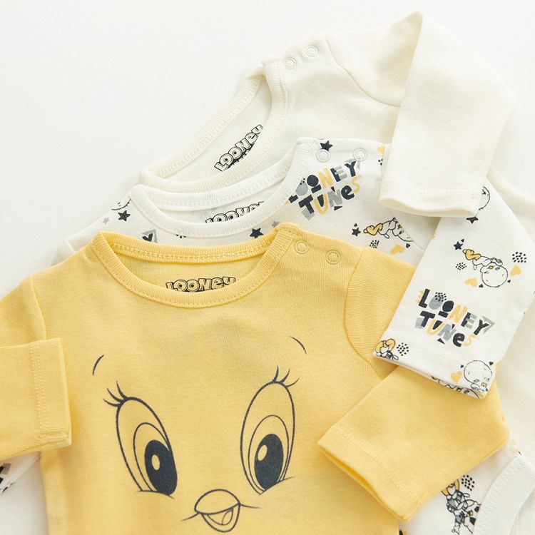 Tweety white and yellow long sleeve bodysuits- 3 pack