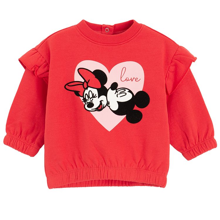 Mickey and Minnie Mouse red long sleeve sweatshirt with ruffle on the sleeves