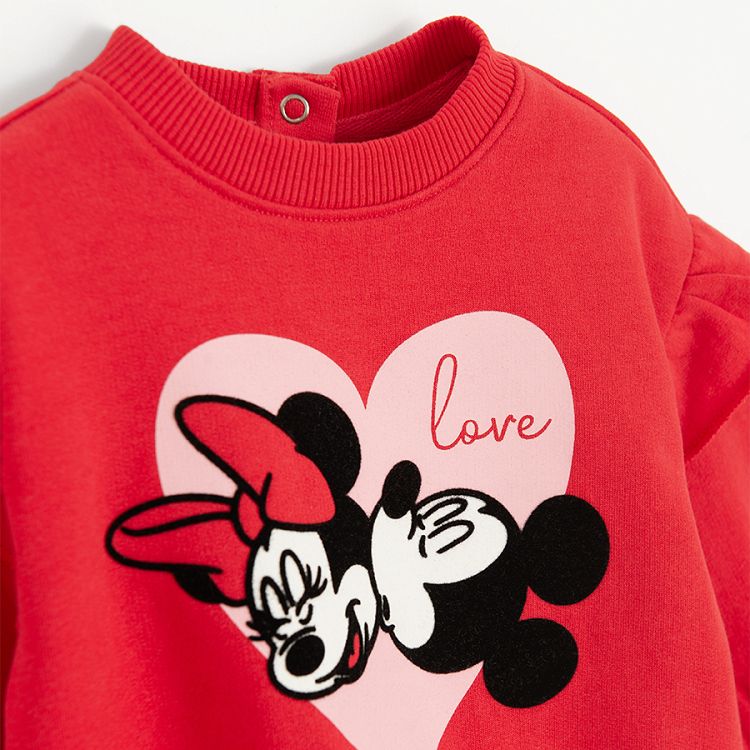 Mickey and Minnie Mouse red long sleeve sweatshirt with ruffle on the sleeves