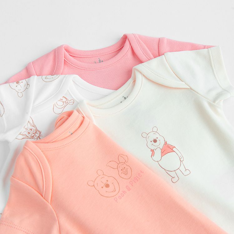 Winnie the Pooh white and 3 shades of pink short sleeve bodysuits- 4 pack