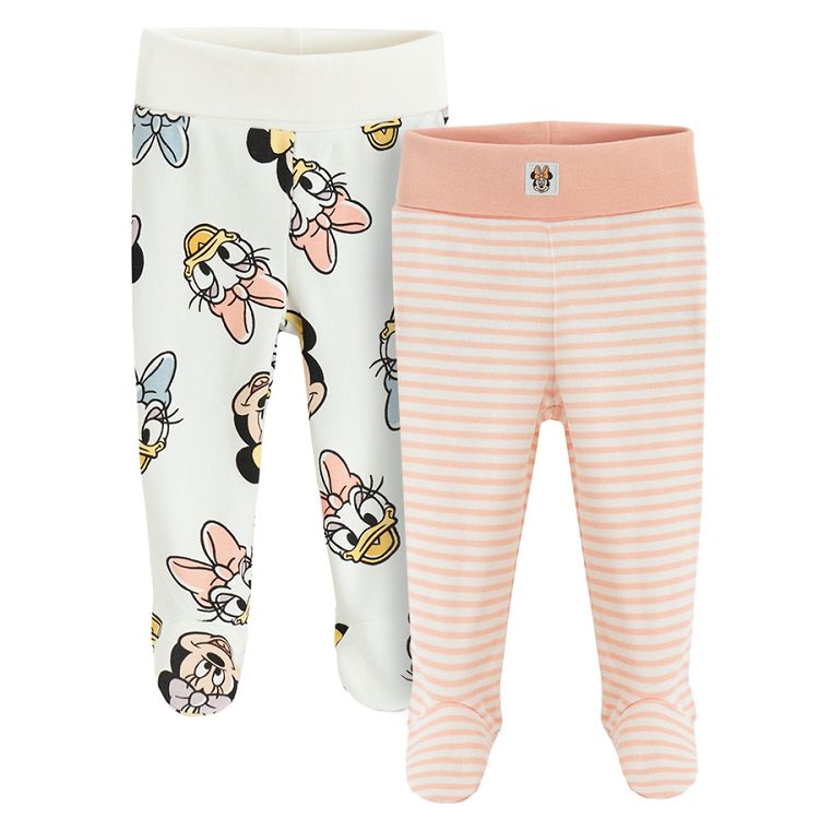 Minnie Mouse and Daisy Duck peach and cream footed leggings- 2 pack