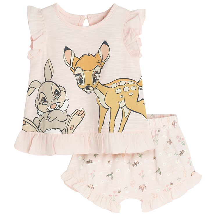 Bambi pink set, T-shirt and floral shorts