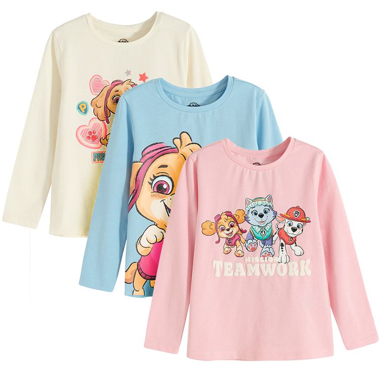 Paw Patrol white, blue and pink long sleeve blouses- 3 pack