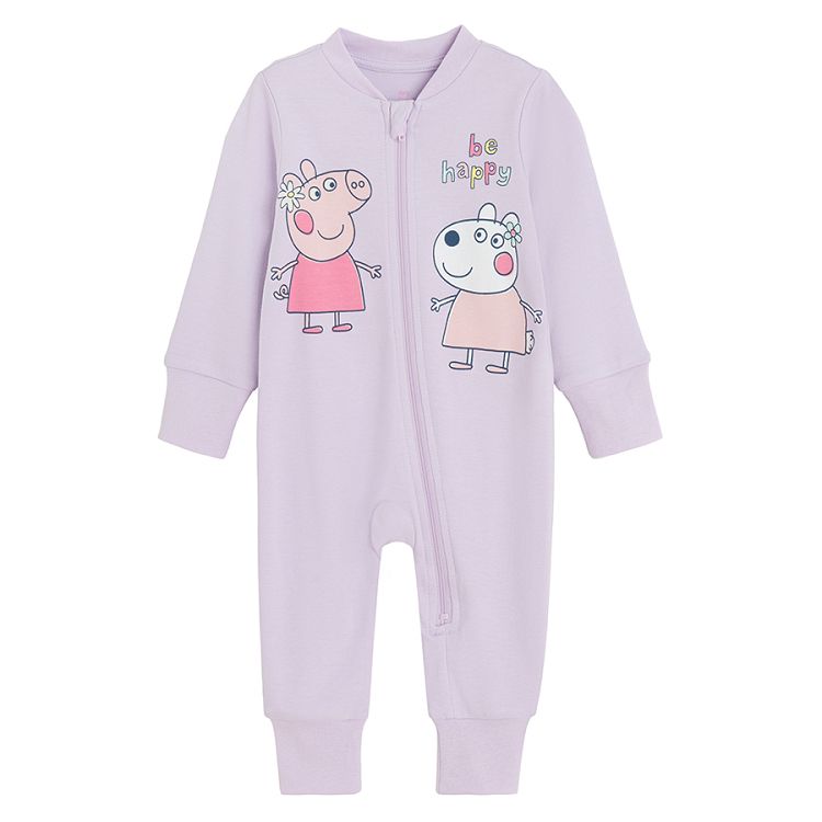 Peppa Pig white and purple footless overalls side zippers- 2 pack