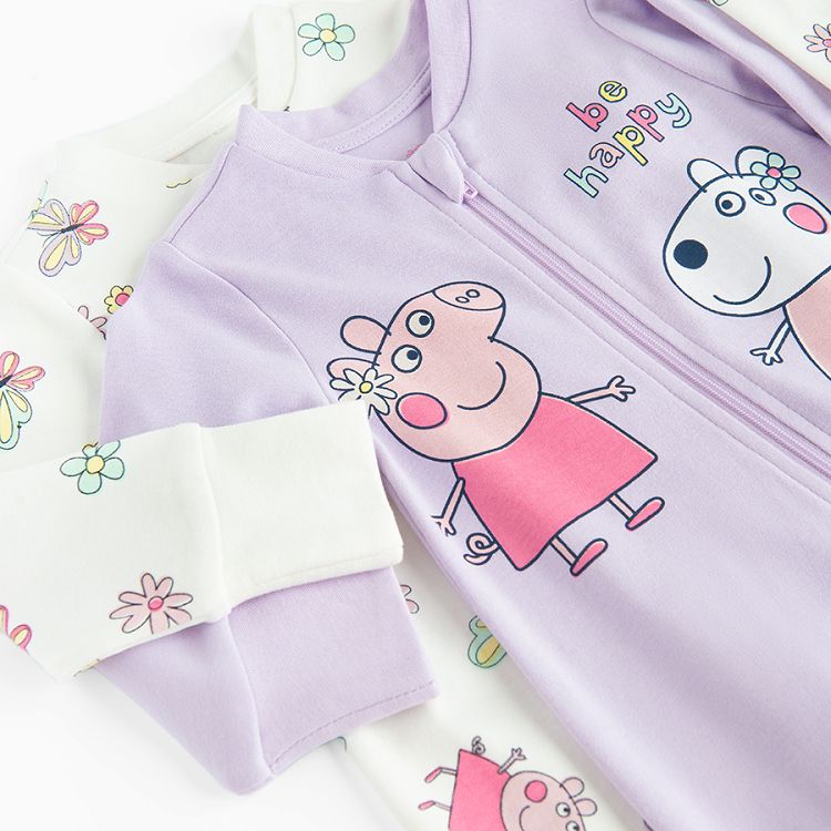 Peppa Pig white and purple footless overalls side zippers- 2 pack