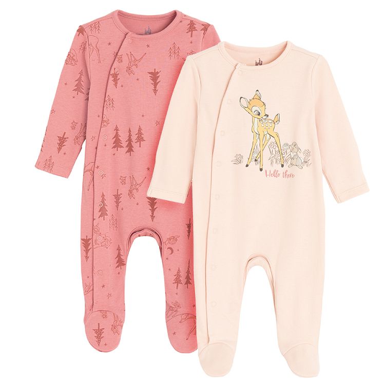 Bambi footed overalls with side clips- 2 pack