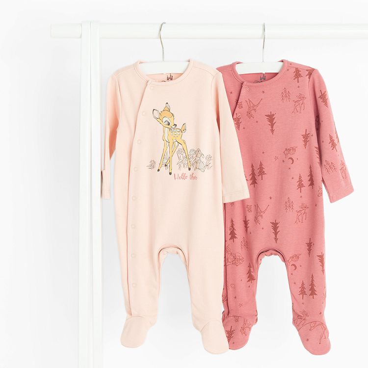 Bambi footed overalls with side clips- 2 pack