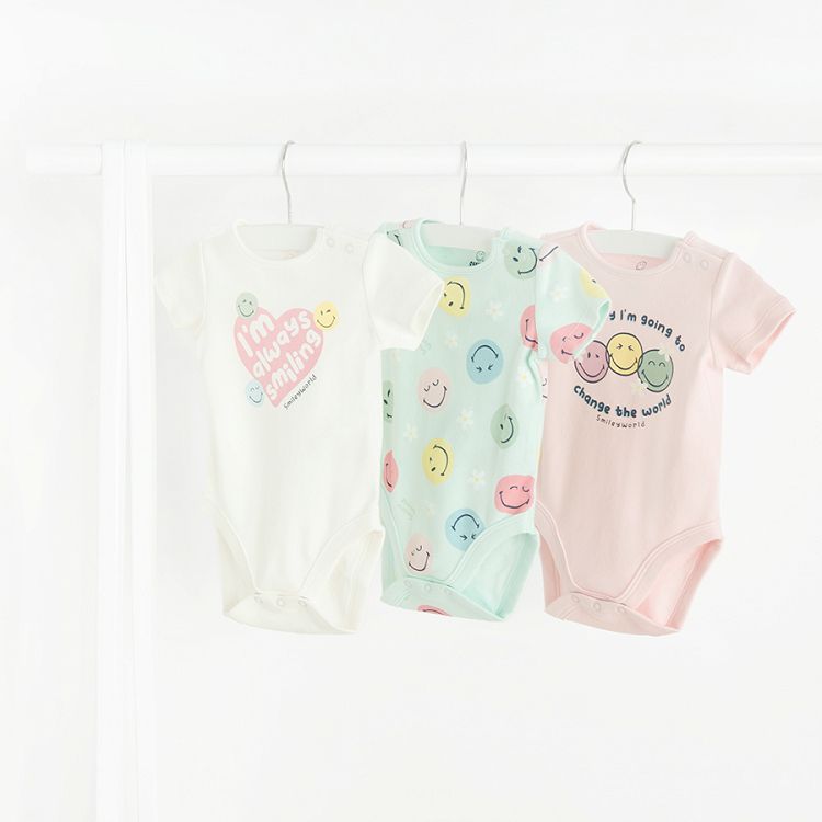 Smiley pastel short sleeve bodysuits- 3 pack