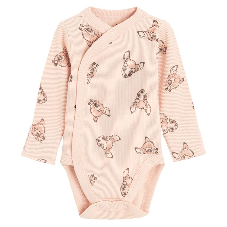 Bambi beige and pink long sleeve wrap bodysuits- 2 pack