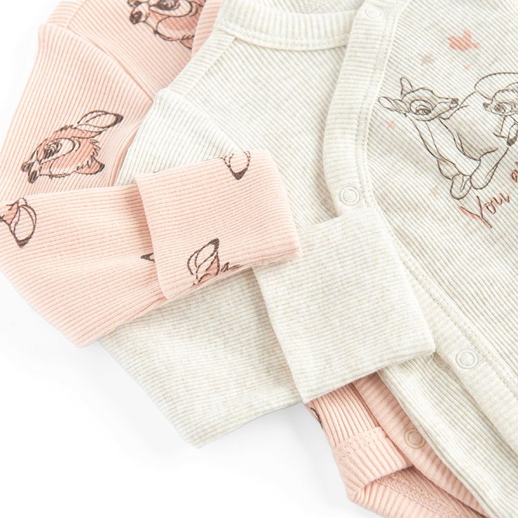 Bambi beige and pink long sleeve wrap bodysuits- 2 pack