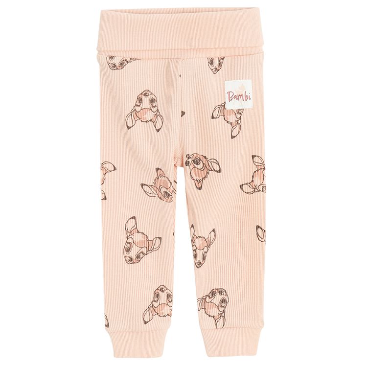 Bambi ecru and pink footless leggings- 2 pack