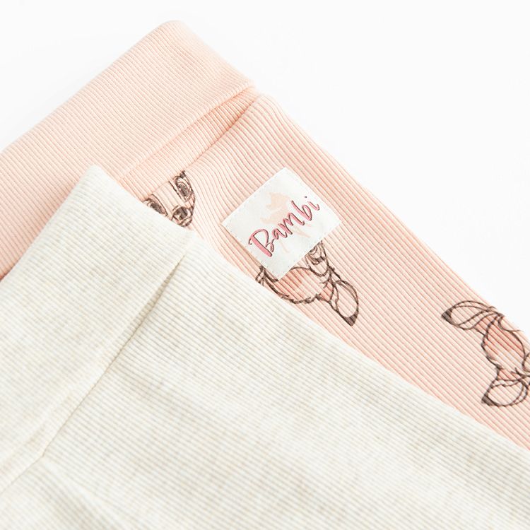 Bambi ecru and pink footless leggings- 2 pack