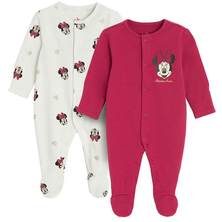 Minnie Mouse white and burgundy footed long sleeve overall- 2 pack