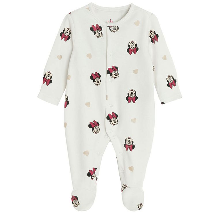 Minnie Mouse white and burgundy footed long sleeve overall- 2 pack