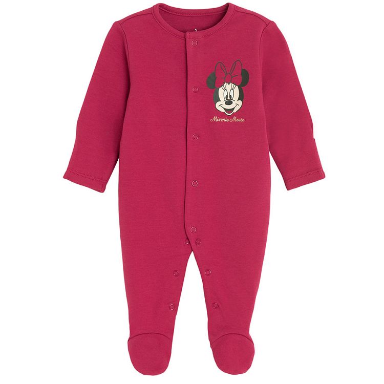 Minnie Mouse white and burgundy footed long sleeve overall- 2 pack