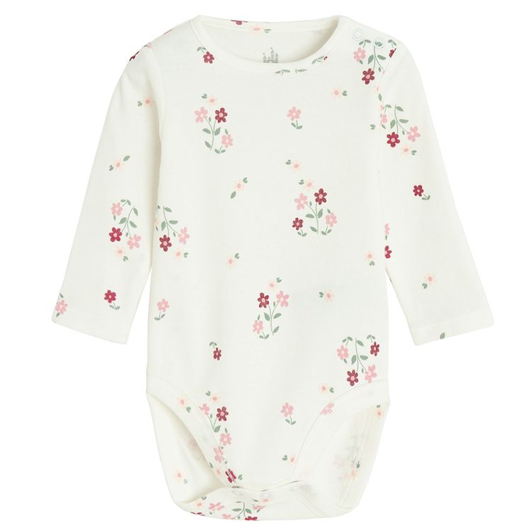 Winnie the Pooh burgundy footed overall and white floral long sleeve bodysuit set- 2 pieces